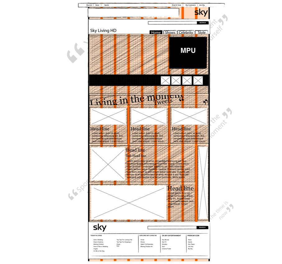 Sky Living - Wireframes: Home page proposal 2 of 3. 